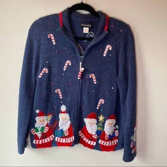 Embellished Santa Ugly Christmas Sweater Cardigan M - Picture 1 of 10